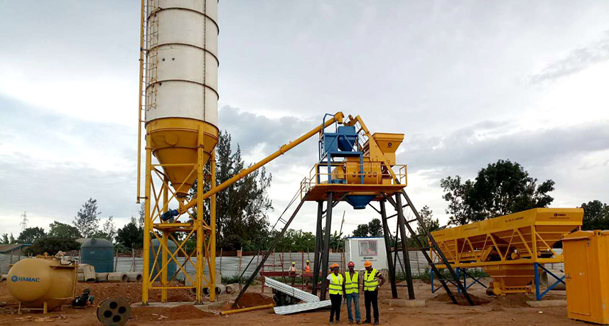 Planta mezcladora de hormigón con elevador de cangilones